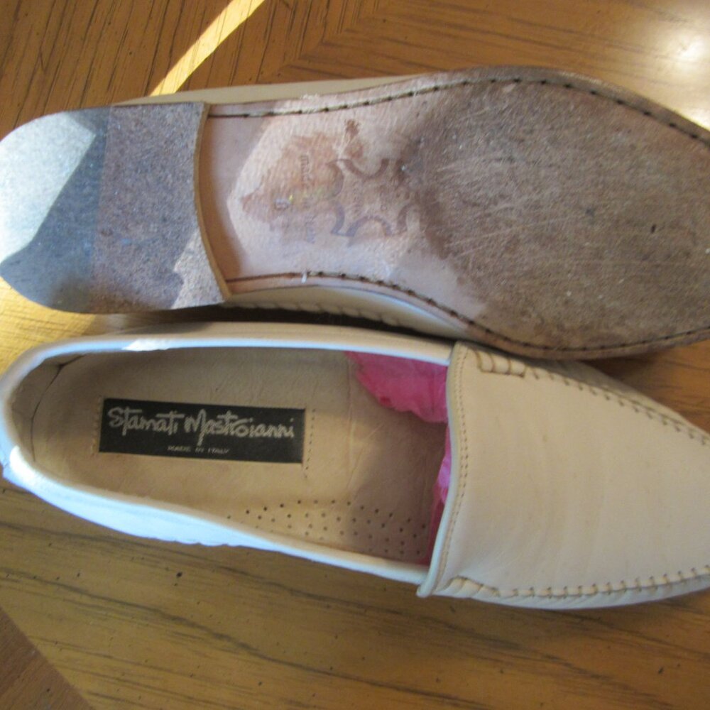 STAMATI MASTROIANNI Ivory Leather Hand Made ITALY Loafers Men's Sz.8 - Picture 8 of 11